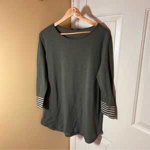 Pink Clover Dark Green Long Sleeve Top with Striped Cuffs
